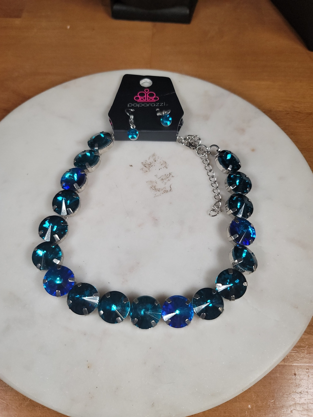 paparazzi Teal Blue Faceted Crystal Statement Choker Necklace